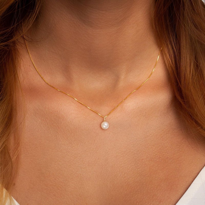 PRTGL Store Pearl Necklace: 14K Gold-Plated/White Gold-plated Pearl Necklace for Women 16.5” + 2” - Image 2